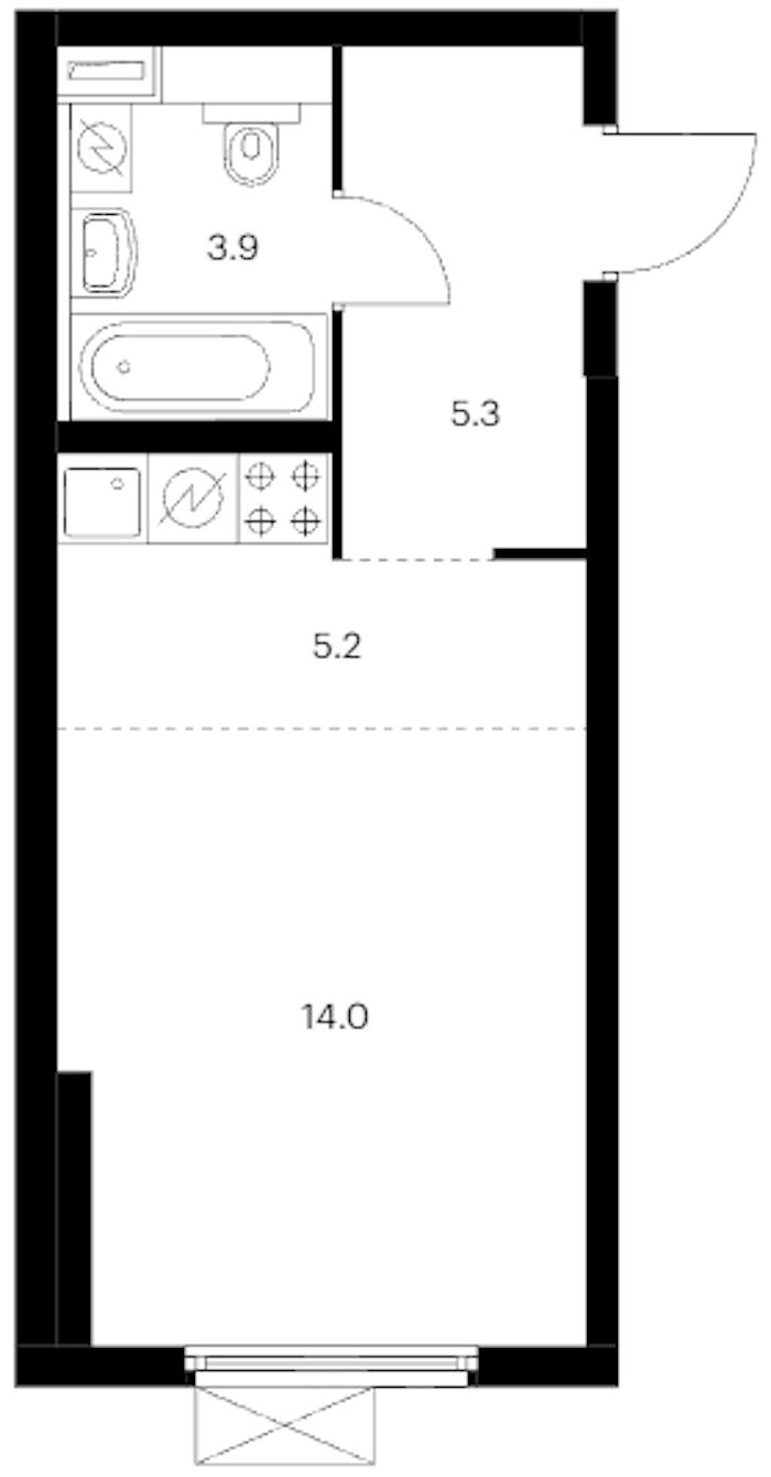 Квартира студия 28.4 м², 24/24 эт., ЖК «Заречный парк»